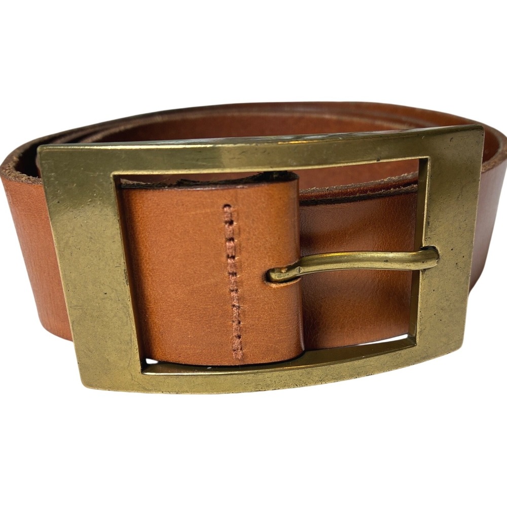 Express Made in England Genuine Leather Cognac Brass Buckle Belt 34-38